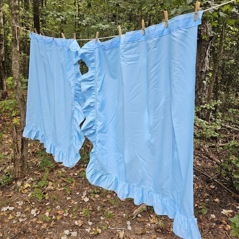 Vintage Sears 1970s–80s Light Blue Ruffled Curtain Panels Pair 41